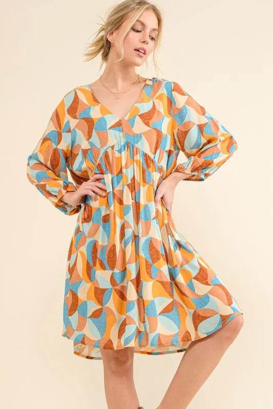 And The Why Printed Open Back Puff Sleeve Casual Dress - Shop Style & More | Fresh Looks, Everyday Deals & Free Shipping