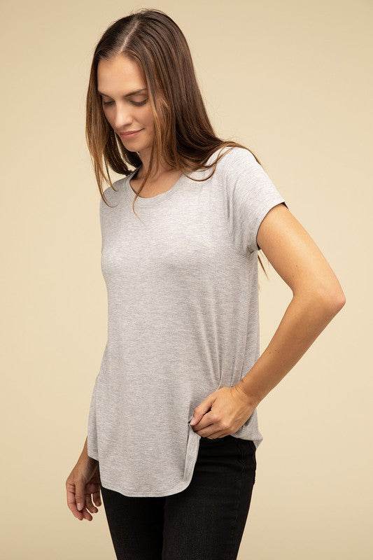 Flowy Round Hem Rayon Short Sleeve Top - Shop Style & More | Fresh Looks, Everyday Deals & Free Shipping