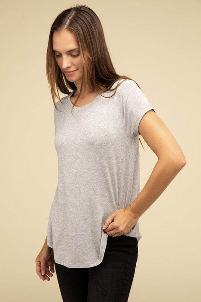 Flowy Round Hem Rayon Short Sleeve Top - Shop Style & More | Fresh Looks, Everyday Deals & Free Shipping