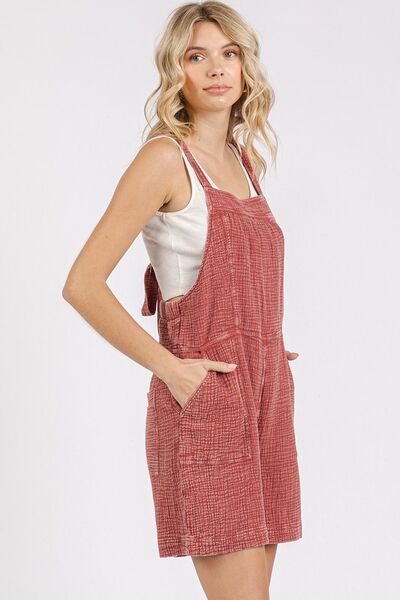 Mittoshop Textured Knotted Overalls with Wide Straps Jumpsuits