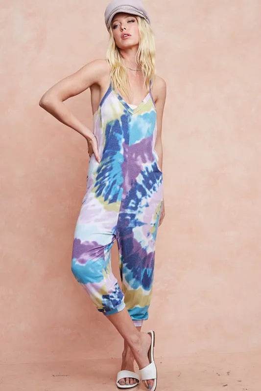 BiBi Tie Dye Knit Mid-length Casual Jumpsuit - Shop Style & More | Fresh Looks, Everyday Deals & Free Shipping