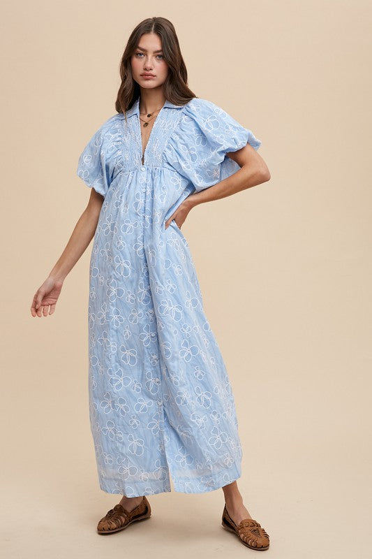 Annie Wear Floral Smock Detail Puff Sleeve Dress Casual Dresses