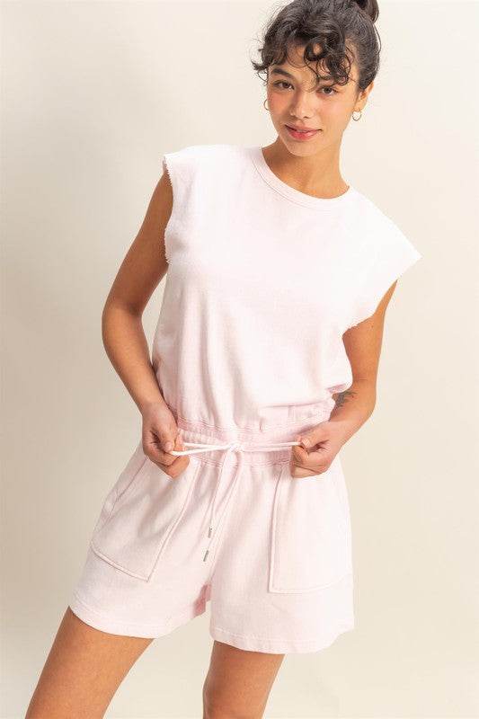 HYFVE Round Neck Cap Sleeve Drawstring Waist Romper - Shop Style & More | Fresh Looks, Everyday Deals & Free Shipping