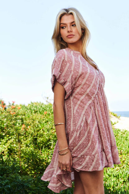 Davi & Dani Embroidery V Neck Short Sleeve Ruffled Mini Dress - Shop Style & More | Fresh Looks, Everyday Deals & Free Shipping
