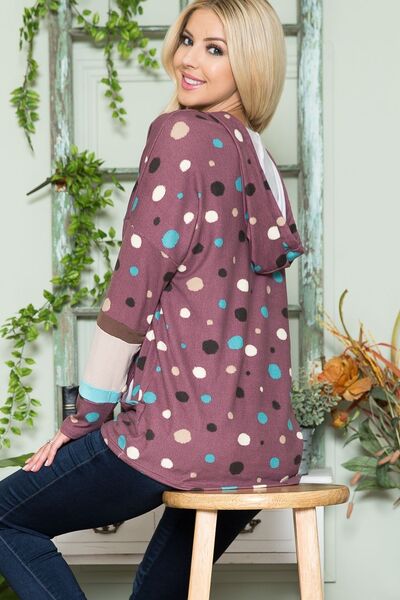 Celeste Full Size Polka Dot Drawstring Hoodie Hoodies & Sweaters