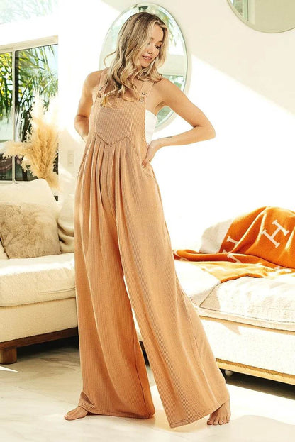 BiBi Rib Textured Wide Leg Overalls - Shop Style & More | Fresh Looks, Everyday Deals & Free Shipping