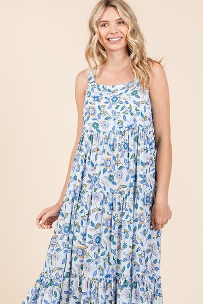 Mittoshop Flower Print Tiered Sleeveless Empire Maxi Dress Casual Dresses