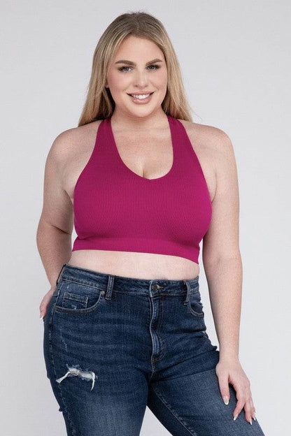 Plus Ribbed Cropped Racerback Tank Top - Shop Style & More | Fresh Looks, Everyday Deals & Free Shipping