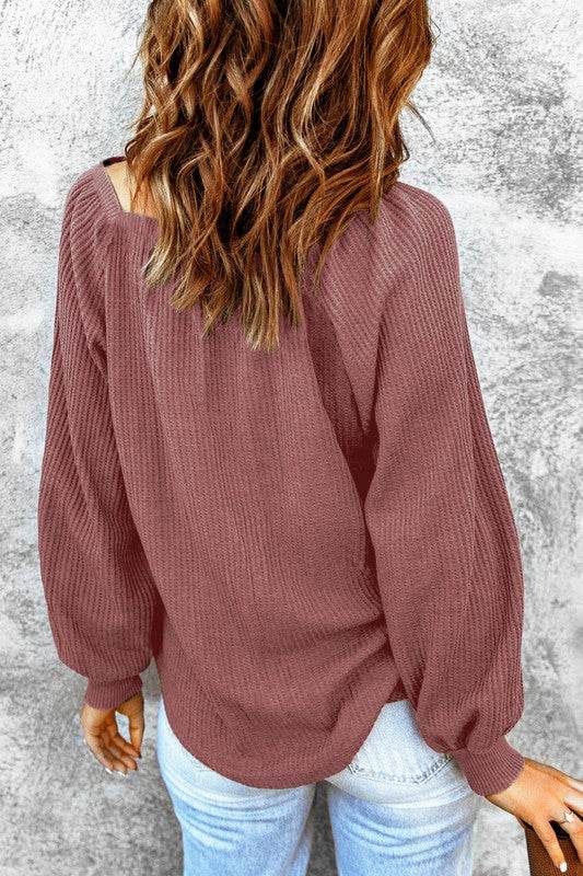 Hallie Square Neck Puff Sleeve Waffle Knit Top - Shop Style & More | Fresh Looks, Everyday Deals & Free Shipping