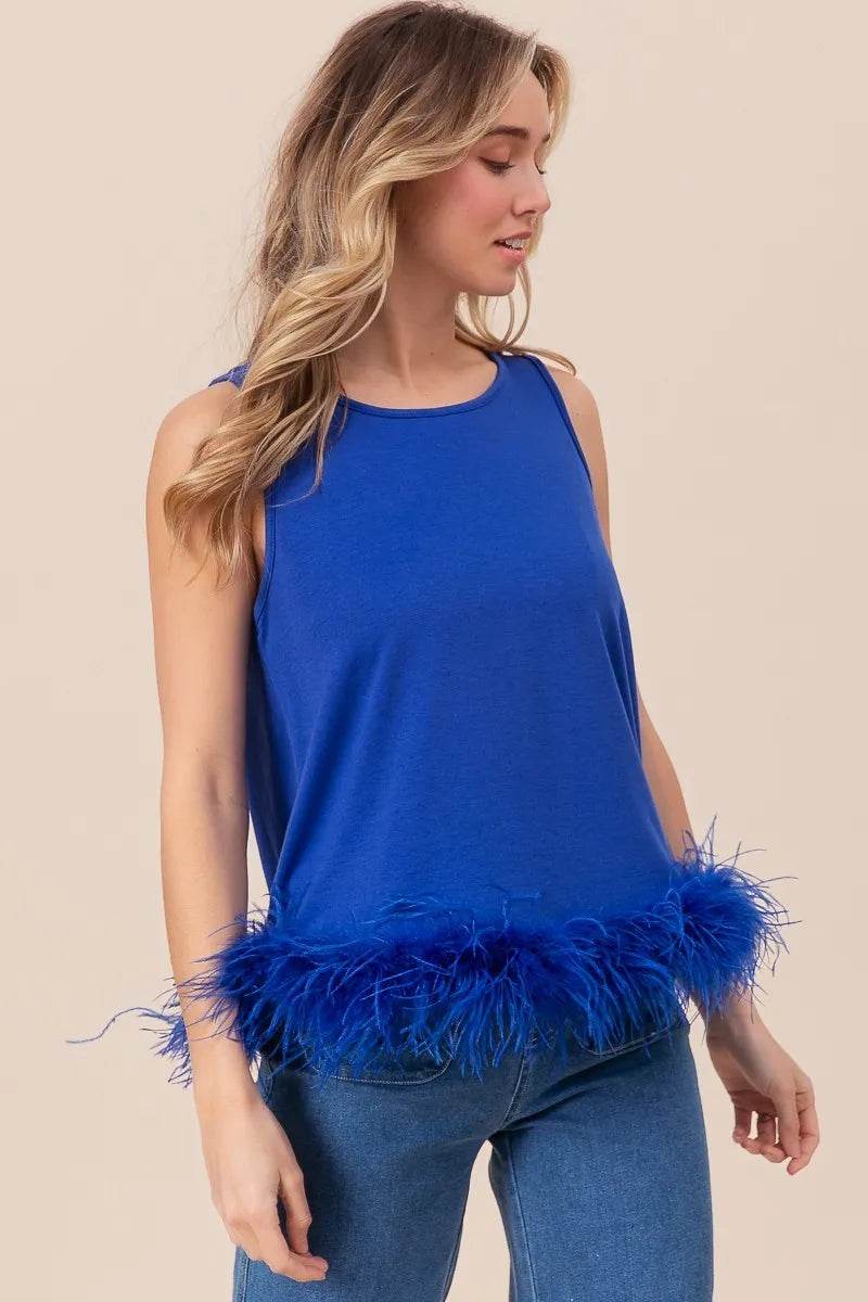 BiBi French Terry Faux Feather Bottom Back Tied Top - Shop Style & More | Fresh Looks, Everyday Deals & Free Shipping