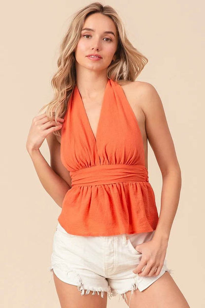 BiBi Back Open With Halter Neck Wrinkled Tank Top - Shop Style & More | Fresh Looks, Everyday Deals & Free Shipping