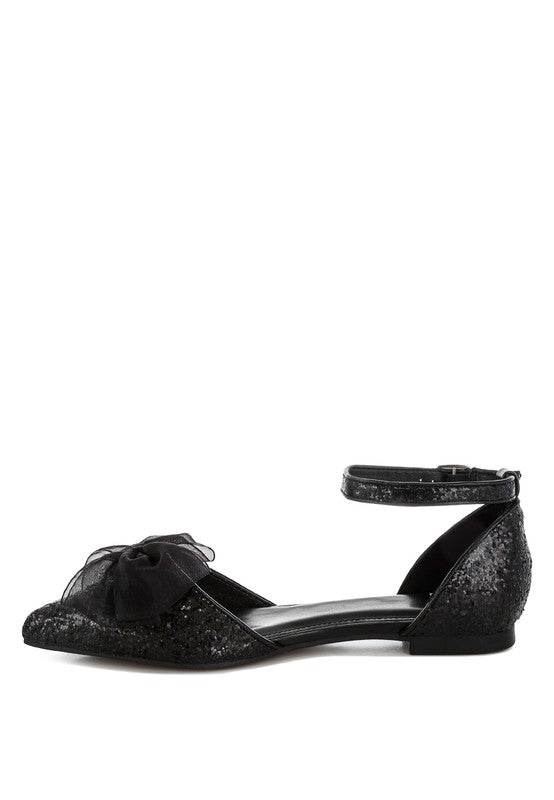Clarice Sheer Bow Detail Glitter Flat Sandals - Shop Style & More | Fresh Looks, Everyday Deals & Free Shipping