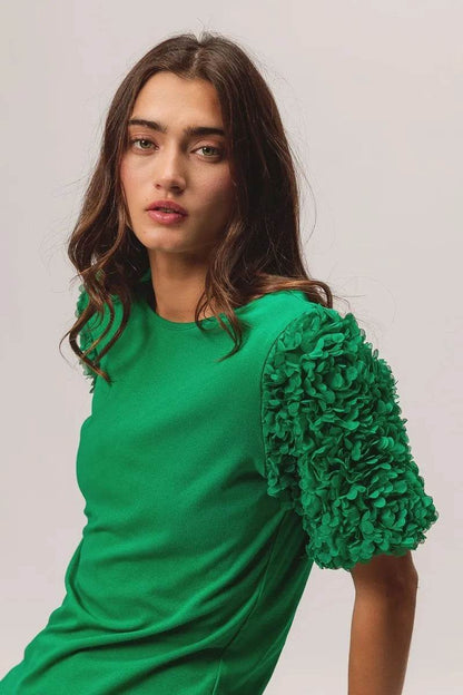 BiBi Short Mesh Flower Sleeve Knit Top - Shop Style & More | Fresh Looks, Everyday Deals & Free Shipping