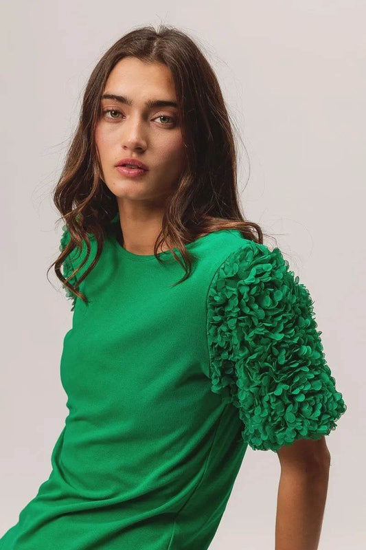 BiBi Short Mesh Flower Sleeve Knit Top - Shop Style & More | Fresh Looks, Everyday Deals & Free Shipping