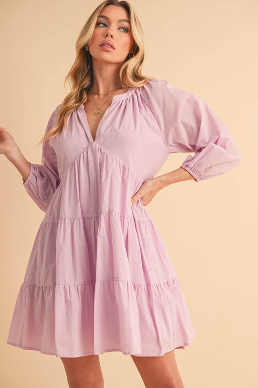 Aemi + Co Notched Balloon Sleeve Tiered Mini Dress - Shop Style & More | Fresh Looks, Everyday Deals & Free Shipping