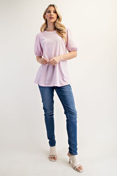 Celeste Full Size Gingham Print Top With Puff Sleeves Plus Size Blouses