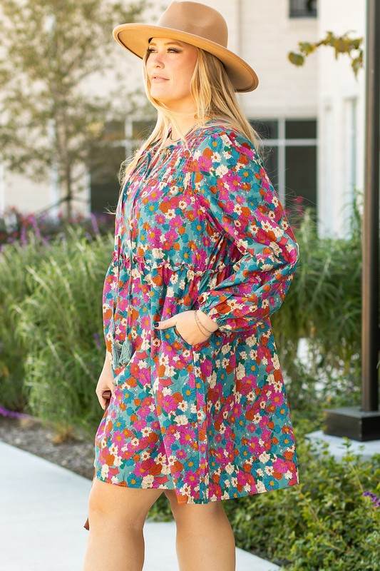 Plus Size Floral Print Shirred Ruffle Mini Dress - Shop Style & More | Fresh Looks, Everyday Deals & Free Shipping