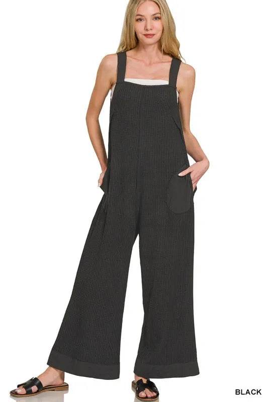 Zenana Knit Waffle Wide Leg Overalls - Shop Style & More | Fresh Looks, Everyday Deals & Free Shipping