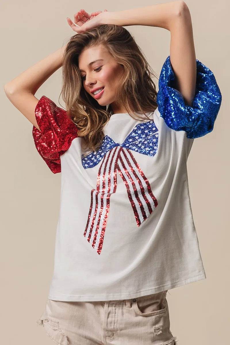 BiBi Sequin American Flag Bow Top - Shop Style & More | Fresh Looks, Everyday Deals & Free Shipping