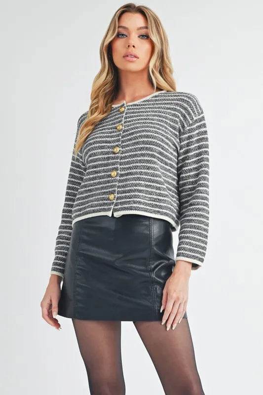 Aemi + Co Striped Button Down Round Neck Cardigan - Shop Style & More | Fresh Looks, Everyday Deals & Free Shipping