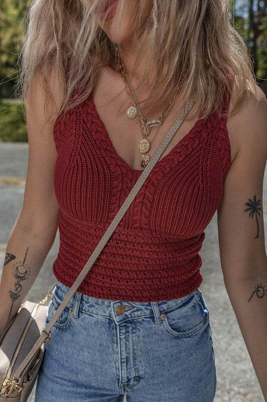 Burgundy Cable Knit Pointelle Slim Sweater Vest - Shop Style & More | Fresh Looks, Everyday Deals & Free Shipping