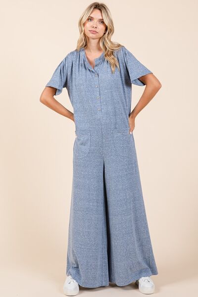 Mittoshop Button Detail Wide Leg Jumpsuit for Women Jumpsuits