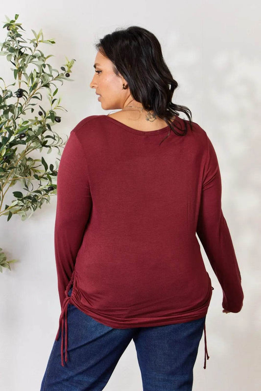 Culture Code Full Size Drawstring Round Neck Long Sleeve Top - Shop Style & More | Fresh Looks, Everyday Deals & Free Shipping