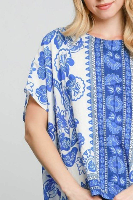 Umgee Full Size Floral Border Print Oversized Top Plus Size - Shop Style & More | Fresh Looks, Everyday Deals & Free Shipping