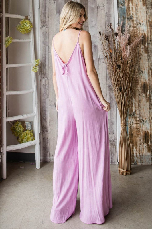 Veveret Pocketed Spaghetti Strap V-Neck Wide Leg Jumpsuit - Shop Style & More | Fresh Looks, Everyday Deals & Free Shipping