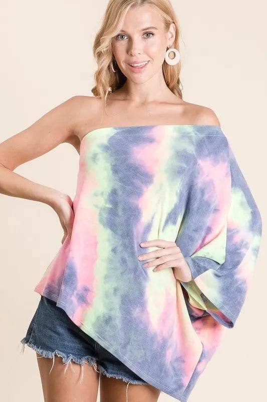 BiBi Tie Dye French Terry One Shoulder Top with Dolman - Shop Style & More | Fresh Looks, Everyday Deals & Free Shipping