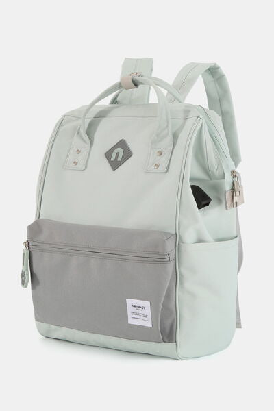 Himawari Contrast Waterproof Backpack Bag with External USB Port Mint Grey One Size Bags