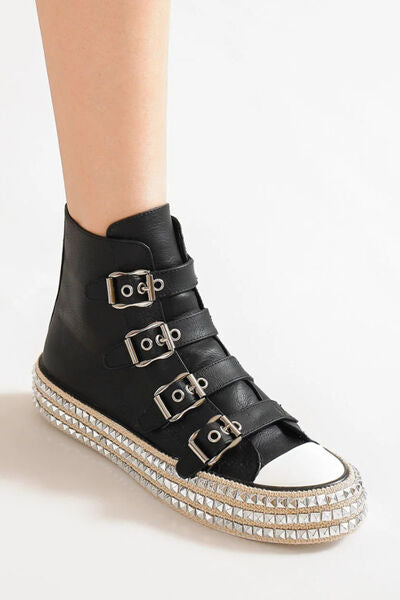 Beast Fashion Multi-Buckle Straps Studded Platform Sneakers Sneakers