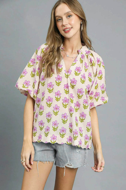 Umgee Floral Print Puff Sleeve Blouse - Shop Style & More | Fresh Looks, Everyday Deals & Free Shipping