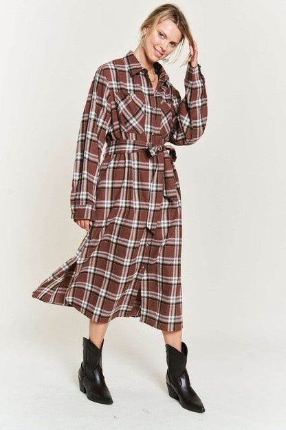PLAID PRINT COLLAR LONG SHIRT DRESS PLUS - Shop Style & More | Fresh Looks, Everyday Deals & Free Shipping