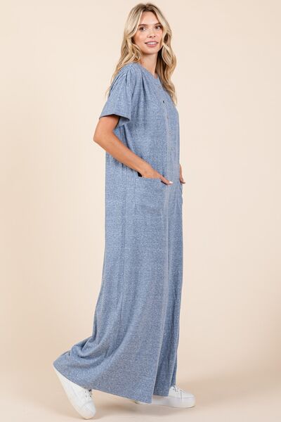 Mittoshop Button Detail Wide Leg Jumpsuit for Women Jumpsuits