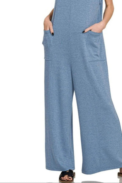 Zenana French Terry Deep V Neck Jumpsuits - Shop Style & More | Fresh Looks, Everyday Deals & Free Shipping