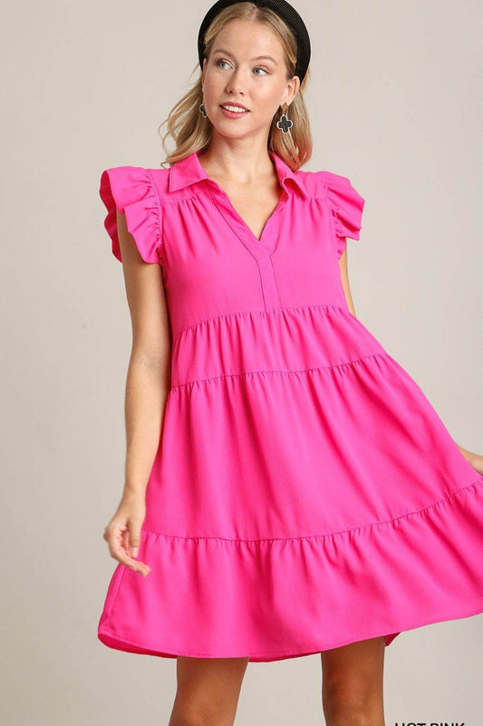 Umgee Full Size Johnny Collar Ruffle Cap Sleeve Tiered Dress Plus Size - Shop Style & More | Fresh Looks, Everyday Deals & Free Shipping