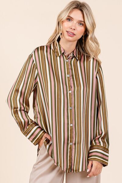 Mittoshop Striped Button Down Satin Shirt Blouses