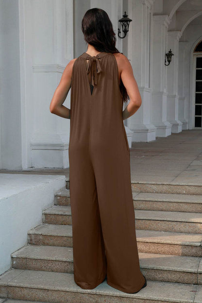 Double Take Full Size Tie Back Cutout Sleeveless Jumpsuit - Shop Style & More | Fresh Looks, Everyday Deals & Free Shipping