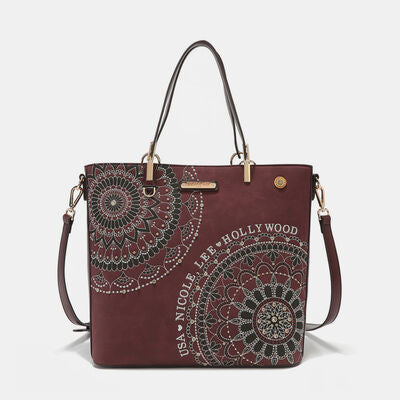 Nicole Lee USA Metallic Stitching Embroidery Inlaid Rhinestone Tote Bag Bags