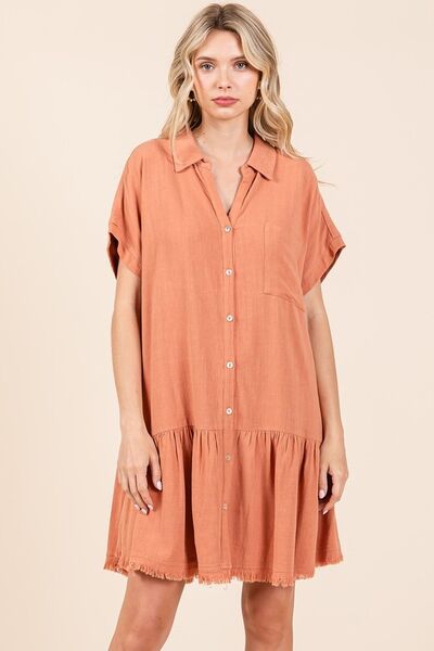 Mittoshop Linen Blend Button Down Shirt Mini Dress Casual Dresses