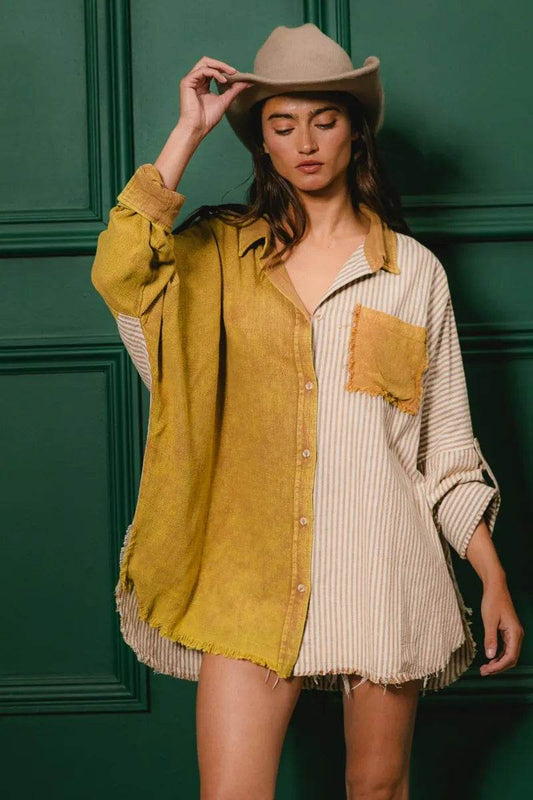 BiBi Washed Raw Hem Shirt - Shop Style & More | Fresh Looks, Everyday Deals & Free Shipping