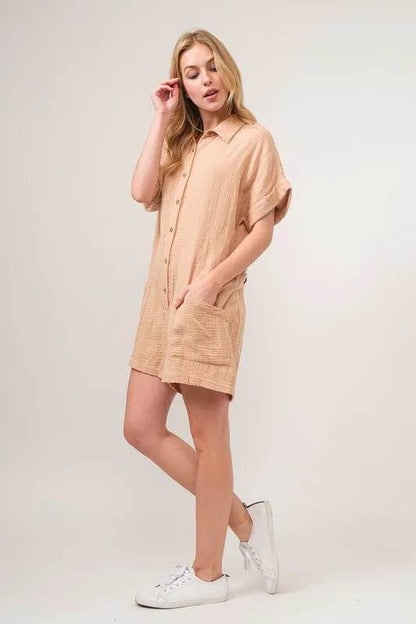 And The Why Washed Gauze Roll-up Sleeve Comfort Utility Romper - Shop Style & More | Fresh Looks, Everyday Deals & Free Shipping