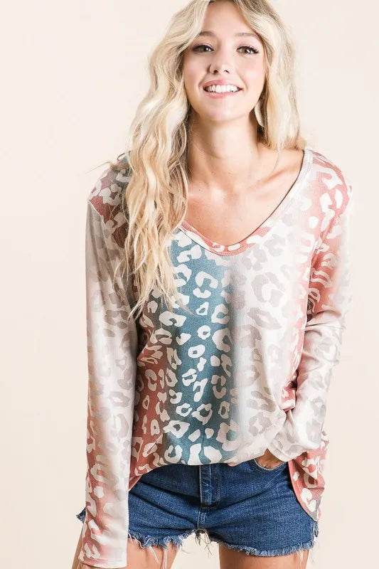BiBi Gradation Leopard Print Textured Knit Top - Shop Style & More | Fresh Looks, Everyday Deals & Free Shipping