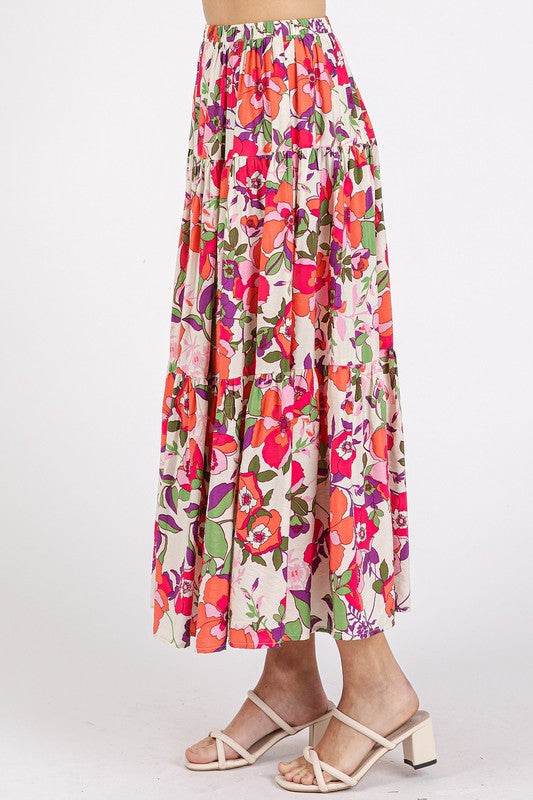Mittoshop Flower Print Elastic Waist Tiered Skirt - Shop Style & More | Fresh Looks, Everyday Deals & Free Shipping