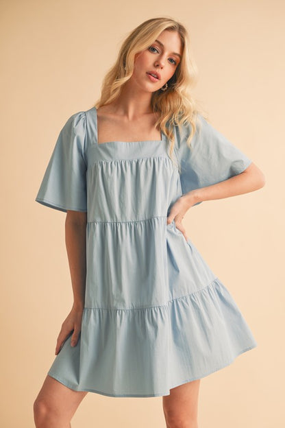 Aemi + Co Square Neck Half Sleeve Tiered Dress Casual Dresses