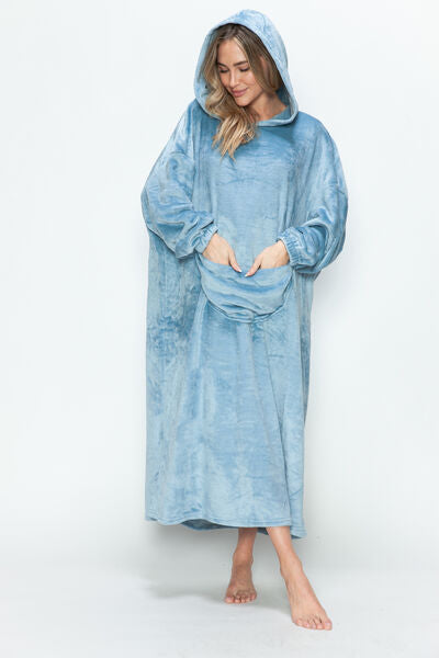 Double Take Full Size Pocketed Hooded Midi Lounge Dress Sleepwear