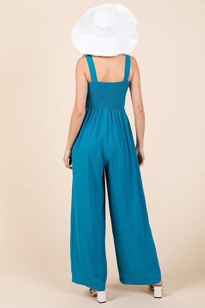 Mittoshop Smocked Wide Leg Overalls - Trendy and Comfortable Style Jumpsuits