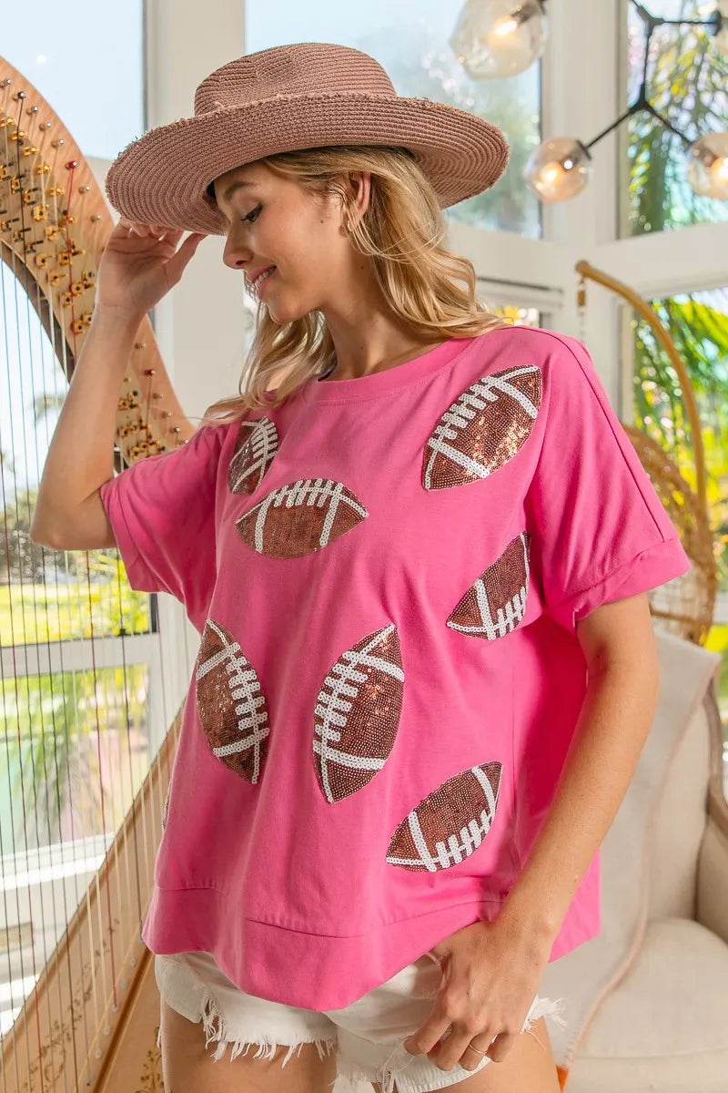 BiBi Game Day Sequins Patched Half Sleeves Top - Shop Style & More | Fresh Looks, Everyday Deals & Free Shipping