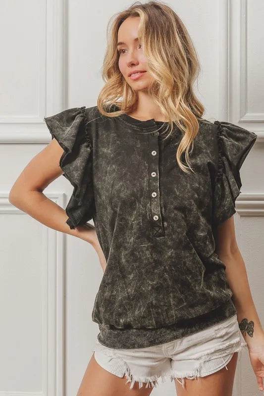 BiBi Mineral Washed Terry Top - Shop Style & More | Fresh Looks, Everyday Deals & Free Shipping